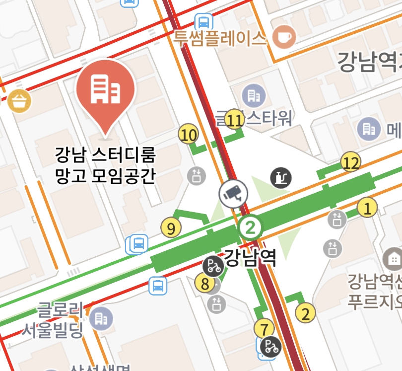 강남역 주변 망고모임공간 위치 지도